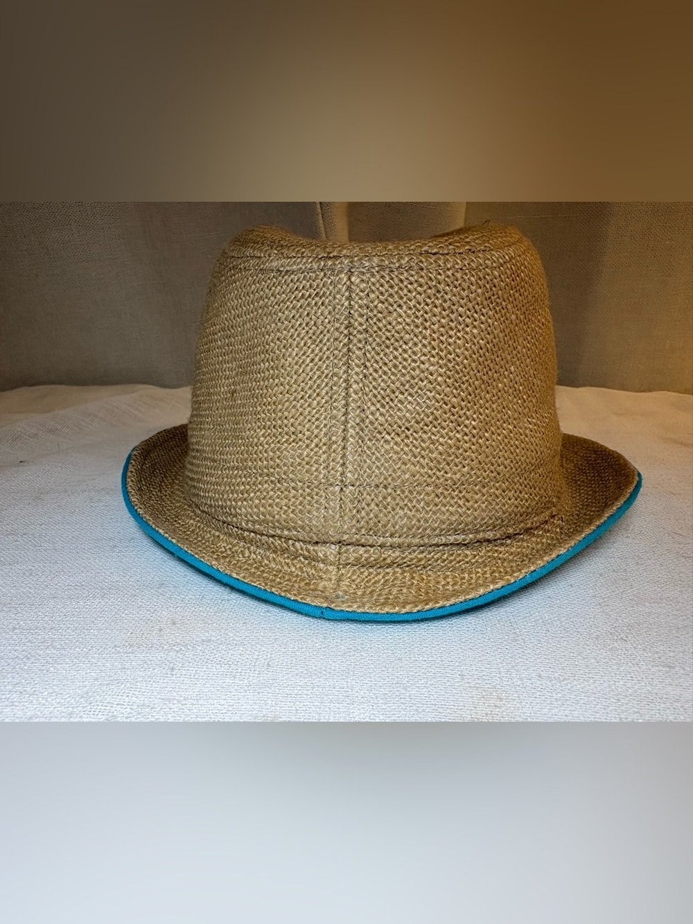 Laundry by Shelli Segal Tan Linen Blend Fedora Hat Blue Trim One Size Summer - Picture 6 of 10